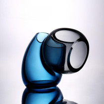 Vaso de Cristal Azul e Cinza 18cm